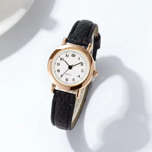 Extravagant Leather Strap Watch With Arabic Numerals
