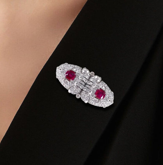 Cushion Cut Ruby & Sapphire Luxury Brooch