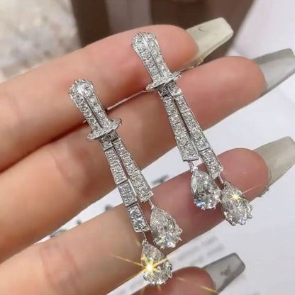 Stunning Pear Cut White Sapphire Drop Earrings