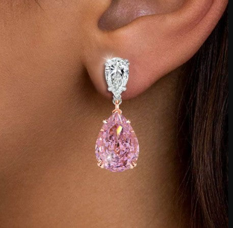 Two-Tone Pear Cut Pink Sapphire Drop Earrings