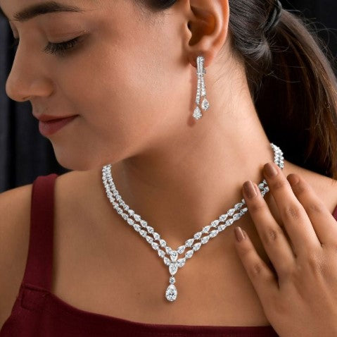 Pear Cut White Sapphire Jewelry Set – Necklace & Earrings