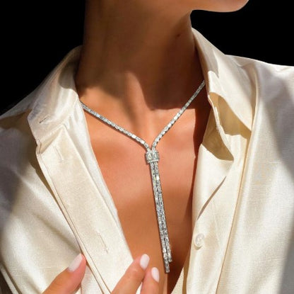 Lariat Baguette Cut White Sapphire Necklace