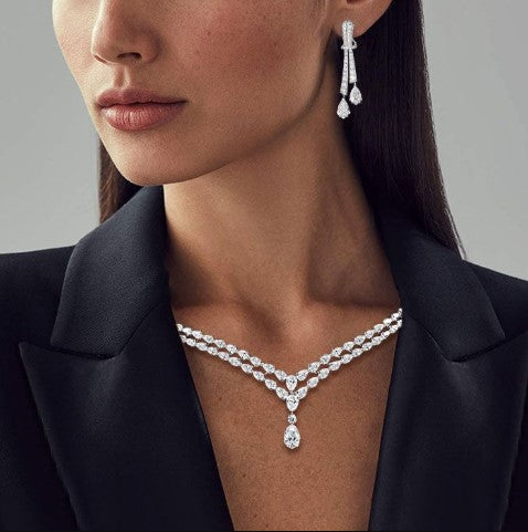 Pear Cut White Sapphire Jewelry Set – Necklace & Earrings