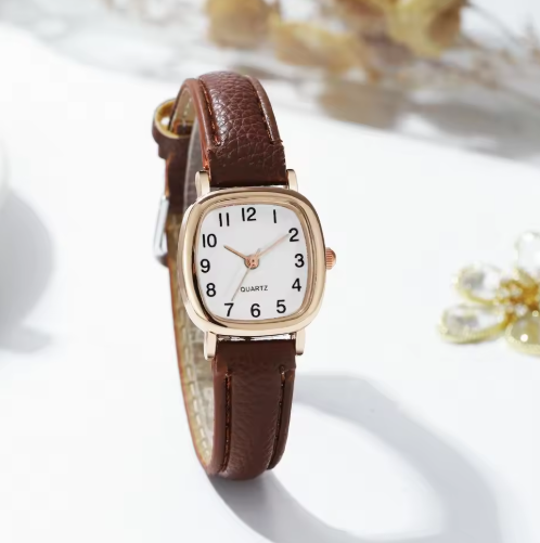 Extravagant Leather Strap Watch With Arabic Numerals