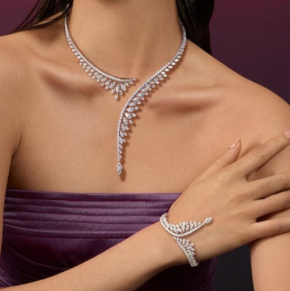 Halo Marquise Cut White Sapphire Jewelry Set – Necklace & Bracelet