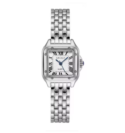 Luxurious Square Dial Leather Strap Quartz Timepiece