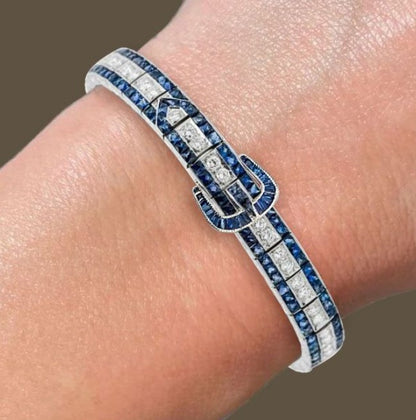 Art Deco Round Cut Blue Sapphire Bracelet