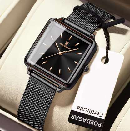 Elegant Square Quartz Timepiece With Mesh Stainless