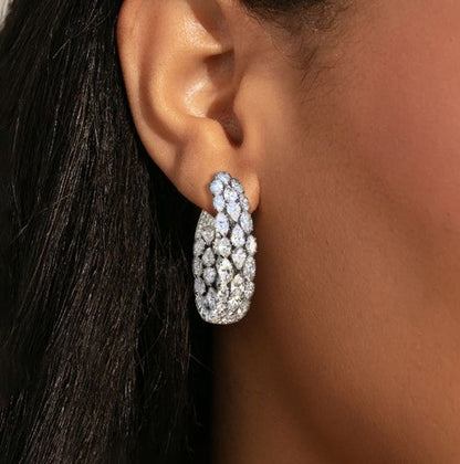 Elegant Pear Cut White Sapphire Three-Row Hoop Earrings