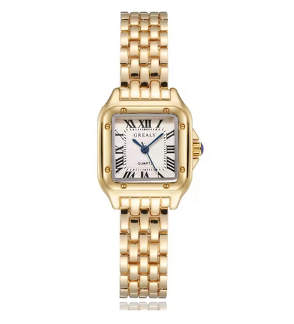 Luxurious Square Dial Leather Strap Quartz Timepiece