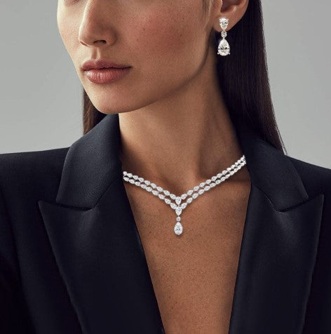 Pear Cut White Sapphire Jewelry Set – Necklace & Earrings