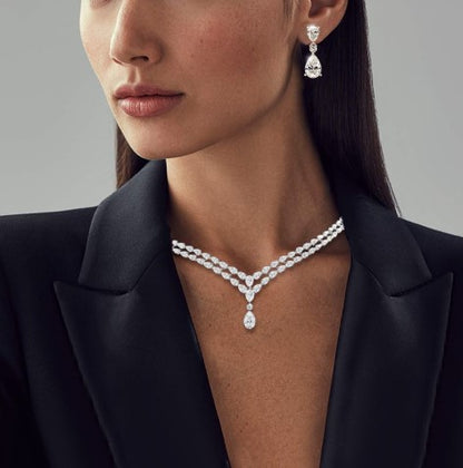 Pear Cut White Sapphire Jewelry Set – Necklace & Earrings