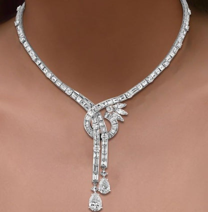 Classic Pear Cut White Sapphire Lariat Necklace