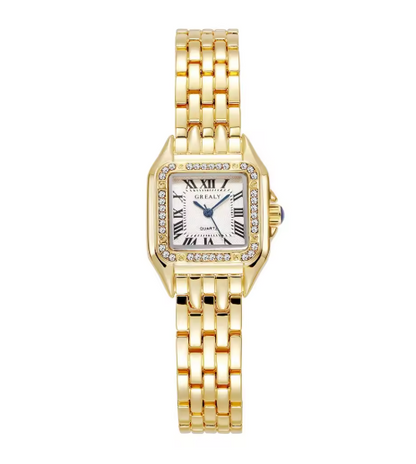 Luxurious Square Dial Leather Strap Quartz Timepiece