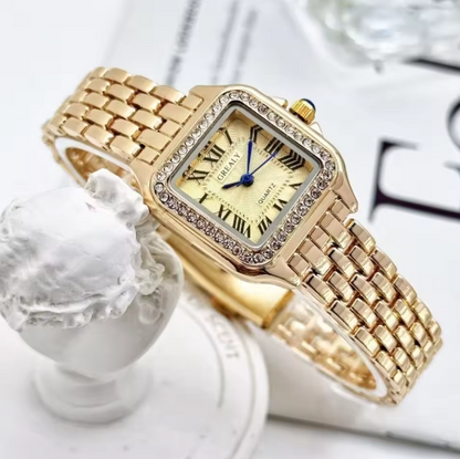 Luxurious Square Dial Leather Strap Quartz Timepiece