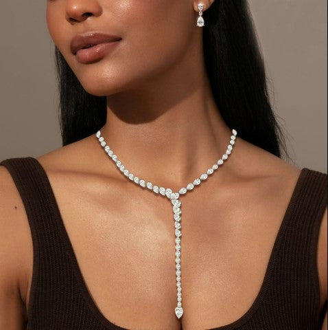 Pear Cut White Sapphire Wedding Jewelry Set – Necklace & Earrings