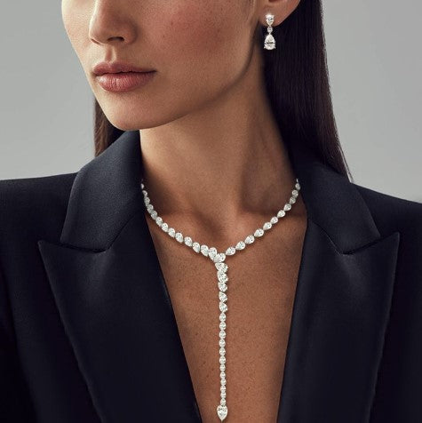 Pear Cut White Sapphire Wedding Jewelry Set – Necklace & Earrings