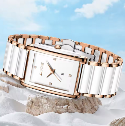 Exquisite Ceramic Square Quartz Timepiece With Flair