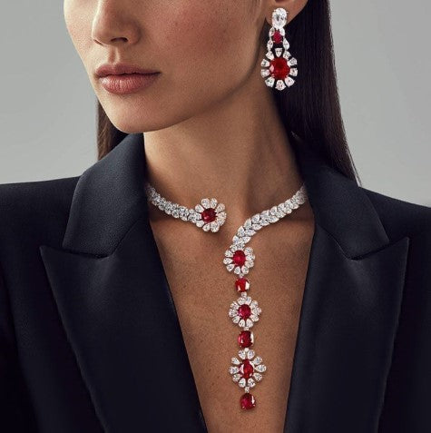 Oval Cut Ruby Sapphire Jewelry Set – Necklace & Earrings