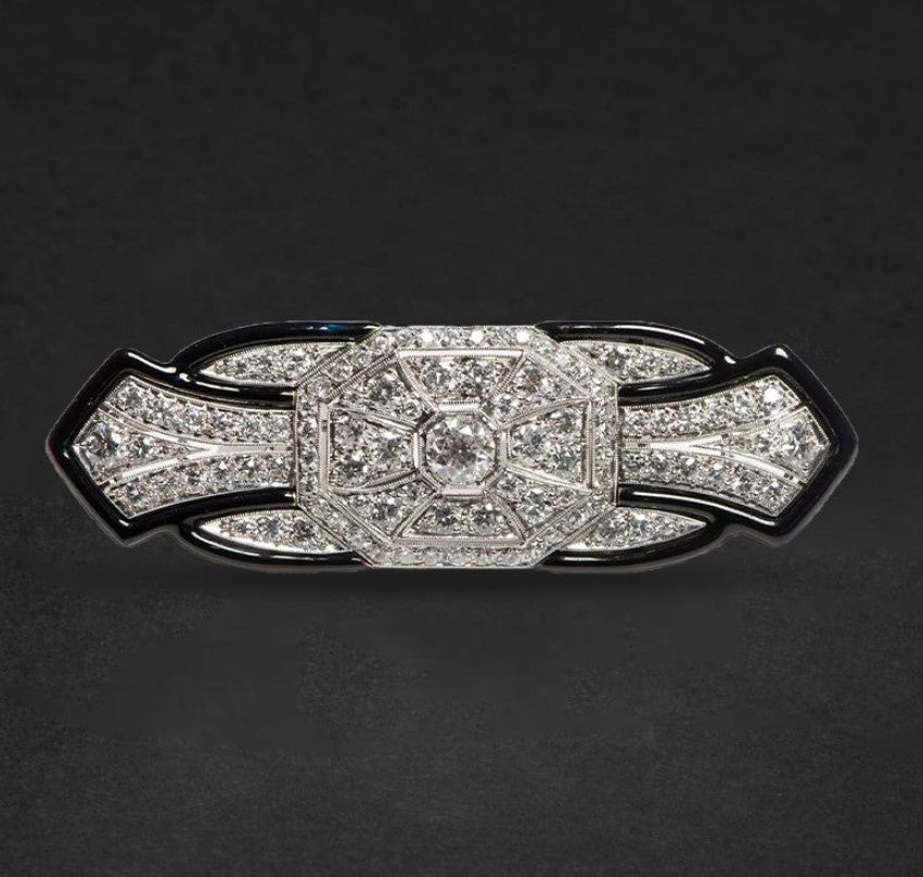 Art Deco Round Cut White Sapphire Brooch