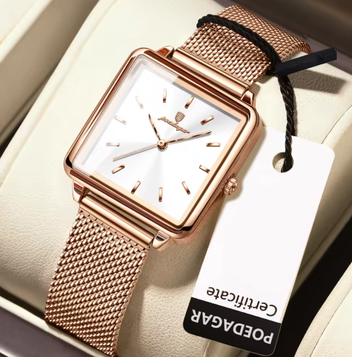 Elegant Square Quartz Timepiece With Mesh Stainless