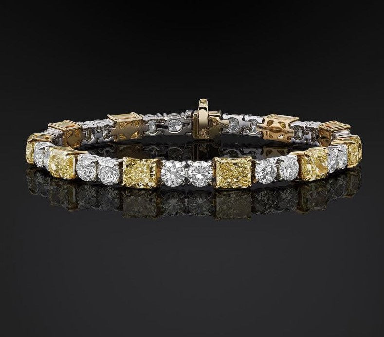Two-Tone Yellow Sapphire Tennis Bracelet with Radiant & Round Cuts