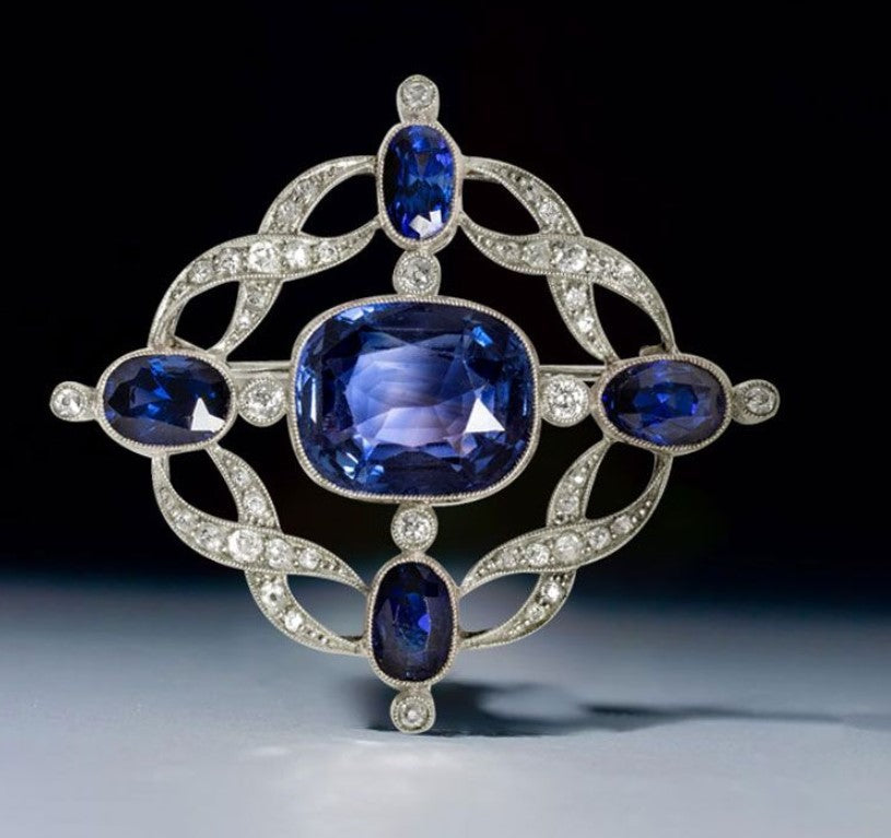 Milgrain Oval Cut Blue Sapphire Brooch