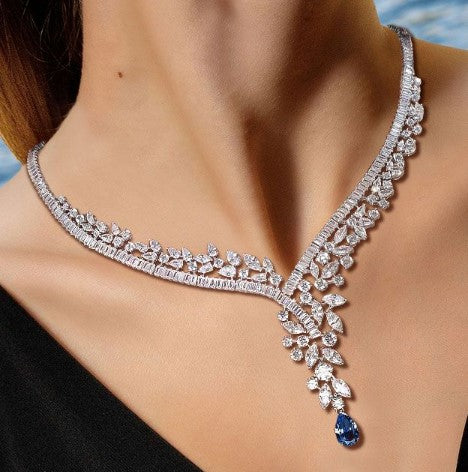 Pear Cut Blue Sapphire Necklace