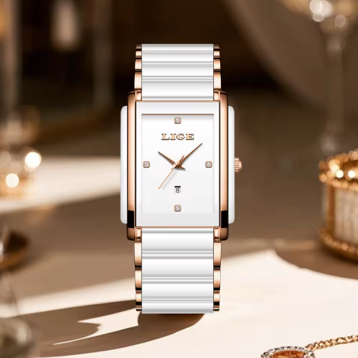 Exquisite Ceramic Square Quartz Timepiece With Flair