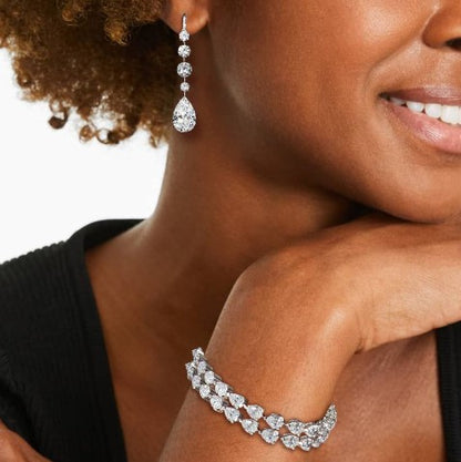 Pear Cut White Sapphire Wedding Jewelry Set – Bracelet & Earrings