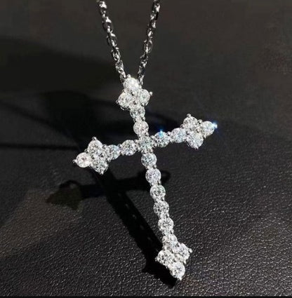 Classic Round Cut White Sapphire Cross Necklace