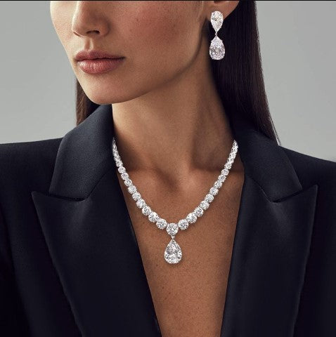 Pear Cut White Sapphire Jewelry Set – Necklace & Earrings