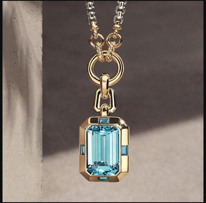 Two-Tone Emerald Cut Aquamarine Sapphire Necklace