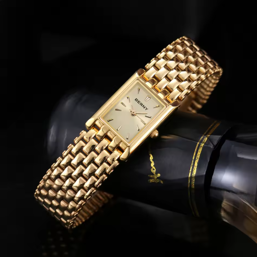 Luxurious Polished Square Gold Watch Timeless Elegance