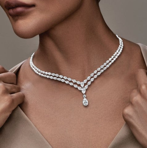 Classic Two-Row Pear Cut White Sapphire Necklace