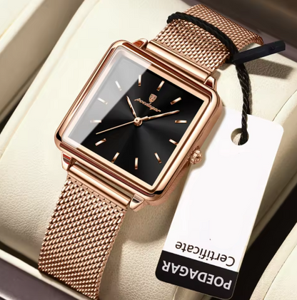 Elegant Square Quartz Timepiece With Mesh Stainless