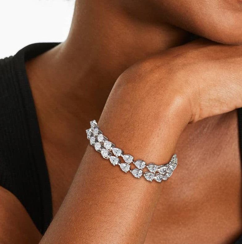 Two-Row Pear Cut White Sapphire Bracelet