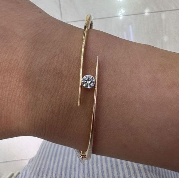 Golden Round Cut White Sapphire Bangle Bracelet