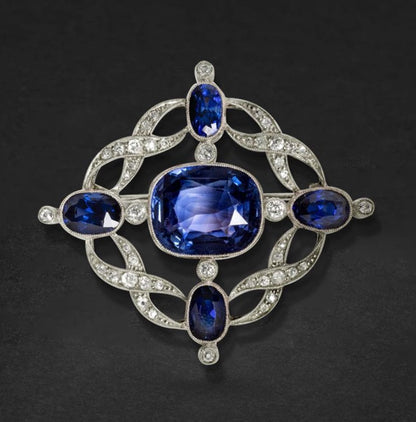 Milgrain Oval Cut Blue Sapphire Brooch