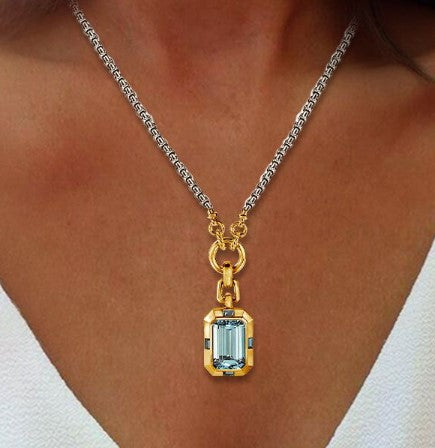 Two-Tone Emerald Cut Aquamarine Sapphire Necklace