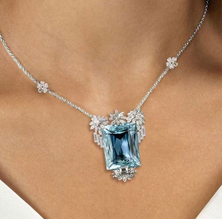Vintage Radiant Cut Aquamarine Necklace