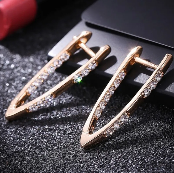 Rose Gold Zircon Inlaid Earrings