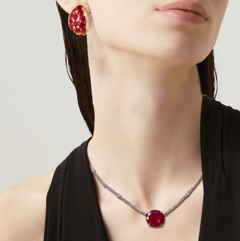 Oval Cut Ruby Sapphire Jewelry Set – Necklace & Earrings