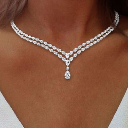 Classic Two-Row Pear Cut White Sapphire Necklace