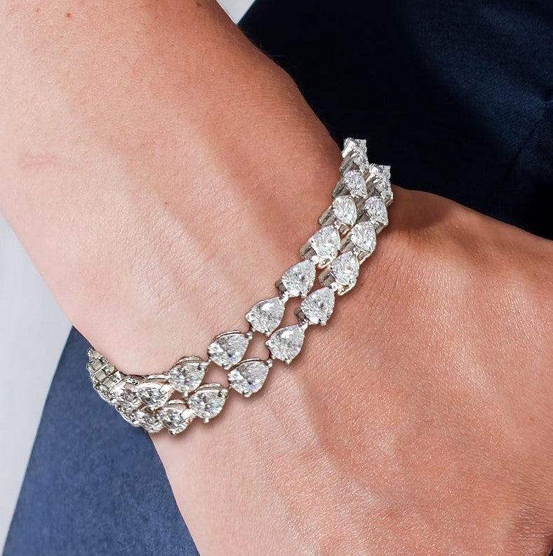 Two-Row Pear Cut White Sapphire Bracelet