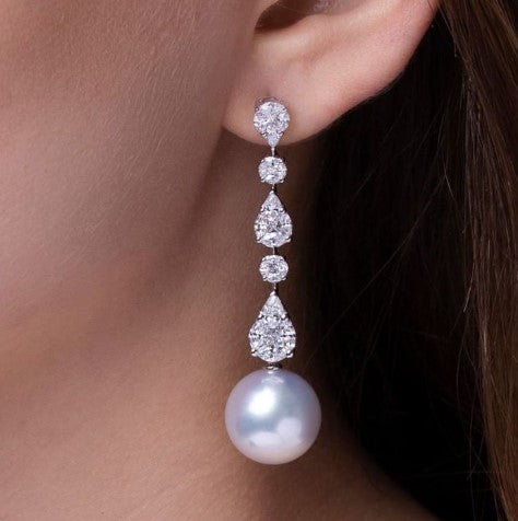 Elegant Round Cut Pearl Sapphire Drop Earrings