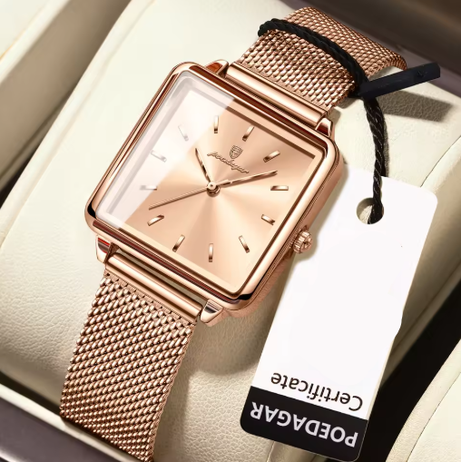 Elegant Square Quartz Timepiece With Mesh Stainless