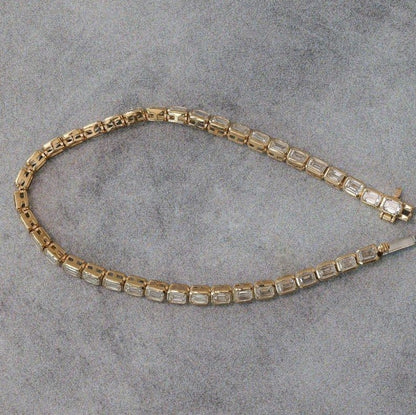 Golden Emerald Cut White Sapphire Tennis Bracelet