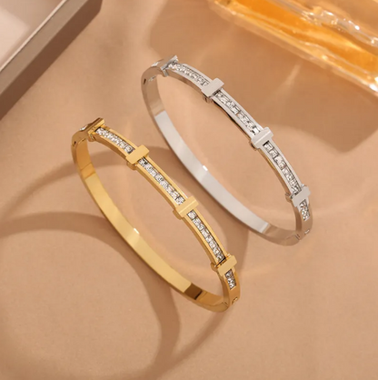 Simple Zircon Double Layer Geometric Open Bracelet