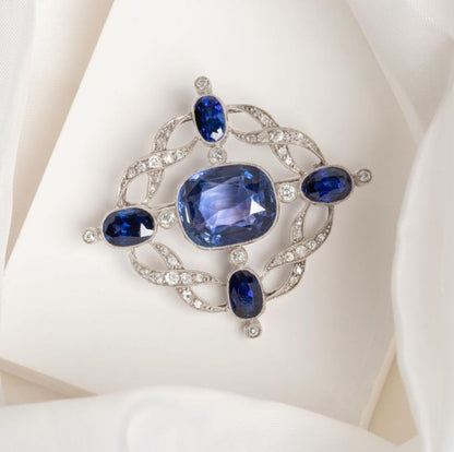 Milgrain Oval Cut Blue Sapphire Brooch